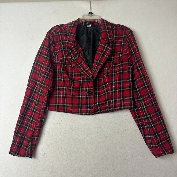 Social Collision Jacket School girl Red Plaid Tartan Jacket Blazer Goth sz L - Picture 1 of 5